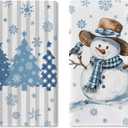 Winter Snowman Kitchen Dish Towels Set of 2, Blue Christmas Tree Snowflake Bird Drying Hand Towel Baking Cooking Cloth, Farmhouse Polka Dots Stripes Plaid Bathroom Home Decoration 18'' x 26''