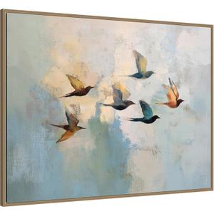 Kate and Laurel Framed Canvas Wall Art Print Abstract Birds in Flight II by The Creative Bunch Studio, 42 x 32 Sylvie Dark Gold Frame, Modern Contemporary, Animal Art for Wall Decor