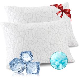 Cooling Pillows for Sleeping 2 Pack, Adjustable Shredded Memory Foam Pillows Queen Size Set of 2, Firm Bed Pillows for Side Back Stomach Hot Sleepers, Cold Pillow with Removable Washable Cover