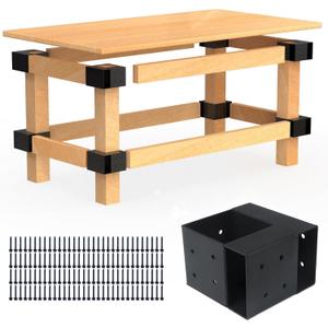 Heavy Duty Workbench Bracket Kit – Set of 8 Steel 3-Way Brackets for 4x4 and 2x4 Lumber, Ideal for DIY Garage Work Bench Legs, Woodworking Tables, Workshop Shelves, Planer Stands, and Kitchen Islands