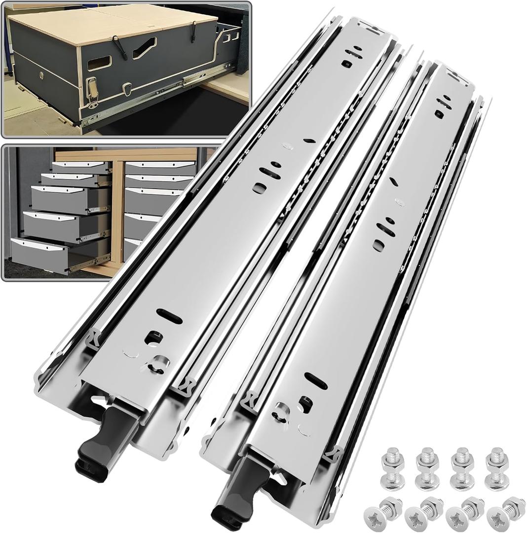 SHUHANG 1 Pair 150 lb Load Capacity Heavy Duty Locking Drawer Slides 16 Inch Full Extension Ball Bearing Rail with Lock Side Mount Cabinet RV Tool Box Runner