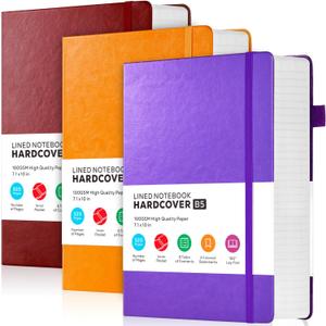 FOCUS DAY 3 Pack Journals Notebooks, B5(7.1'' X 10'') Thick Notebook Journal College Ruled Bulk, Large Hardcover Leather Bound Lined Notebook Journal Set for Women Men Work Writing, Multicolor (Purple-Burgundy-Orange)