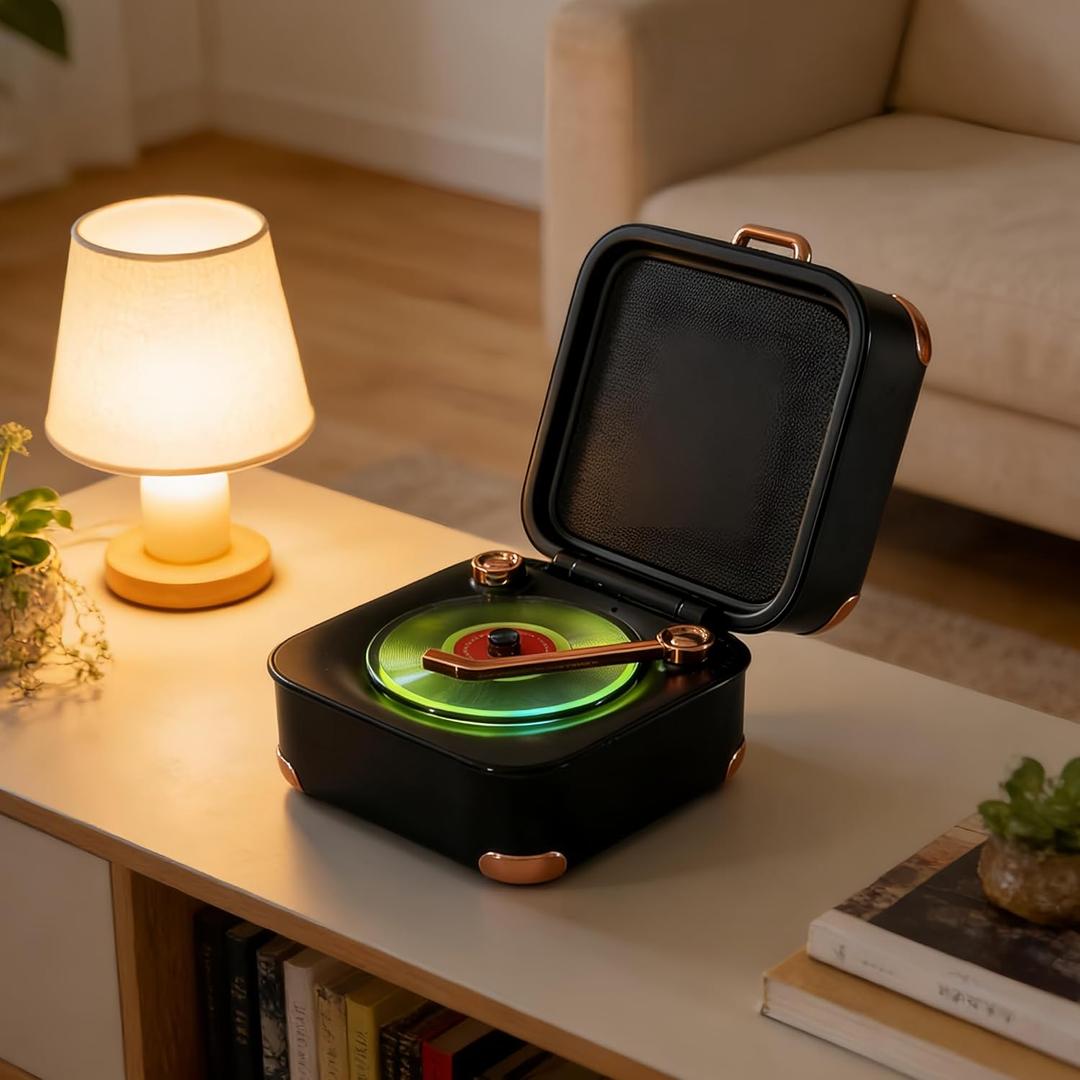 Retro Bluetooth Speaker, Portable Mini Wireless Speaker with Clear Sound & Long Battery Life, Small Cute Desktop Speaker for Home, Bedroom, Office, Stylish Birthday Gift for Teens (Black)