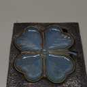 Ceramic Spoon Rest for Stove Top, Cute Four Leaf Clover Shaped Spoon Holder for Kitchen Countertop, Cooking Spoon Rest Table Decor (Blue)