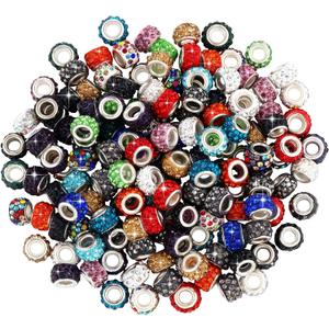 Hicarer 200 pcs 11mm Rhinestone European Beads Diamond Crystal Large Hole Spacer Beads for DIY Rondelle Charm Bracelet Hair Chain Decor Supplies(Mixed Colors)
