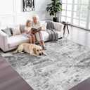 6x6 Rug Square Living Room: Washable Modern Abstract Area Rugs Black Grey