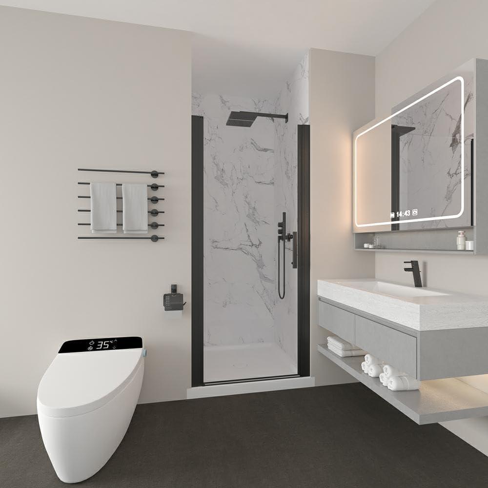 31-33" W x 72" H Frameless Pivot Shower Door, 1/4" (6mm) Clear SGCC Tempered Glass Shower Door, Pivot Swing Shower Glass Door in Matte Black Finish, Reversible Installation