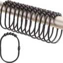2 Lb. Depot Wide Shower Curtain Ring - Set of 12 Easy Glide and Rust-Proof Rollers - Stainless Steel Shower Curtain Hooks Black for Straight and Curved Rods - Decorative and Durable for Any Bathroom