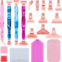 Fuutreo 23 Pcs Diamond Art Pens Painting Tools 5d Diamond Painting Accessories 4 Art Pens Kits 11metal Screw Thread Tips with 6 Clay Bead Sorting Trays Gel Pad for DIY Craft(Cute Colors)