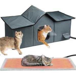 Weatherproof Heated Cat Houses for Outdoor Cats - Insulated Cat Shelter for Winter with Thermostatic Heating Pad and Escape Door, Warm Outside Pet House Gift for 3-4 Feral Cats (X-Large)