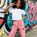 Betusline Girls 2 Piece Summer Outfits,Kids Casual Short Sleeve Crop Top & Cargo Jogger Pants Sets,4T-14Y