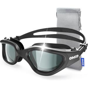 OMID Swim Goggles, P2 Polarized Swimming Goggles for Men Anti-fog Goggles Swimming for Adult Women (A1-allblack Frame Smoke Lens)