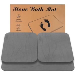 Stone Bath Mat, Set of 3,Diatomaceous Earth Shower Mat, Non-Slip Super Absorbent Quick Drying Bath Mat for Bathroom Floor, Grey