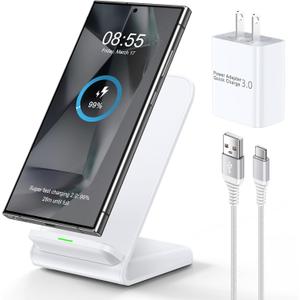 Pixel Wireless Charging Stand Fast Charging Pad for Google Pixel 10 10Pro XL 9Pro XL/Fold 9a 8a 8Pro 8 7a 7Pro 6, 15W Android Wireless Charger Station with 18W Adapter for Samsung S25 Ultra S24 FE S23 (White)