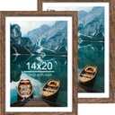 Hongkee 14x20 Picture Frame Set of 2, Rustic Brown Wood Style - Display 14 x 20 Picture without Mat or 12x18 Picture with Mat, Wall Mounting Horizontal and Vertical