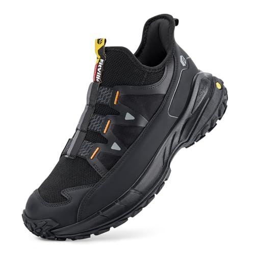 FitVille Extra Wide Sneakers for Men Slip-on Shoes, Soft Comfortable Mens Running Shoe, Slip Resistant Hiking Walking Shoes with Arch Support & Wide Toe Box Black, Size 12