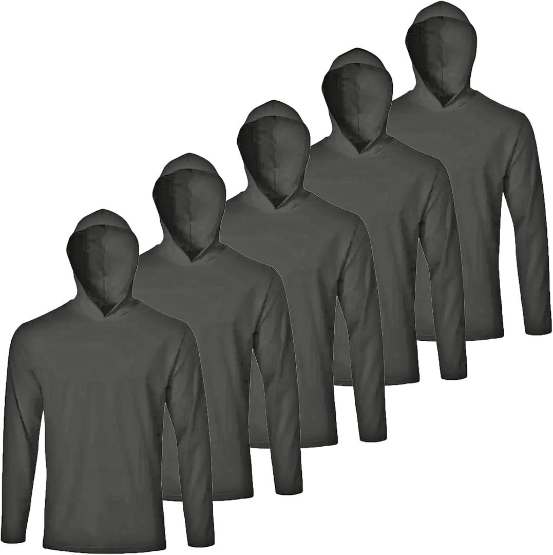Mens Active Athletic T-Shirts Set Long Sleeve UPF 50+ Sun Protective Quick Dry Hoodies Workout Shirt 5 Pack (Gray, L)