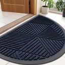 Smiry Half Circle Front Door Mat Outside Entrance, Heavy Duty Sturdy Natural Rubber Doormat, Trap Dirt and Moisture, Low Profile Mats for Indoor Outdoor Entry, Irregular Triangle (35x23, Navy Blue)