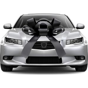 CarBowz Big Car Bow, Giant 30" Bow, Non Scratch Magnet, Weather Resistant Vinyl Fully Assembled (Black)