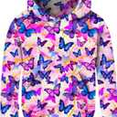 Ahegao Purple Butterflies Sweatshirts for Big Grils Pink Hoodies Lovely Hoody Pullover Long Sleeve with Pockets for 9-14T Teen Girl