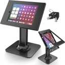AboveTEK Anti-Theft iPad Kiosk Stand POS iPad Security Stand & Locking Tablet Holder Heavy Duty Base, 360 Swivel, 75 Tilt Bracket Perfect for Retail Business (Black)