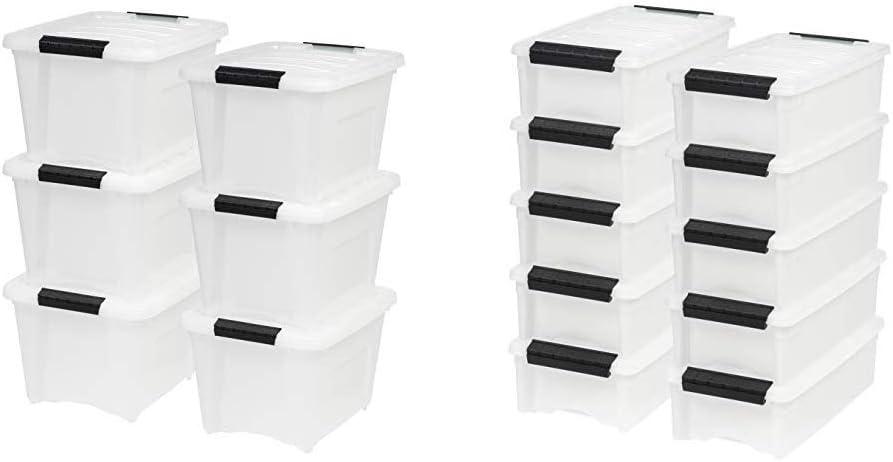 IRIS TB-17 19 Quart Stack & Pull Clear Box with Black Handles - 6 Pack