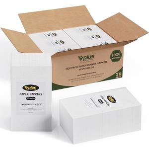 Vplus 1020 Pack Paper Napkins Guest Towels Disposable Premium Quality 2-ply Dinner Napkins Disposable Soft, Absorbent, Party Napkins Wedding Napkins for Kitchen, Parties, Dinners or Events(White)