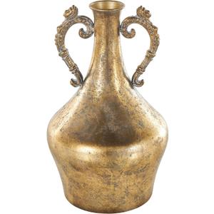 Deco 79 Metal Decorative Vase Weathered Vintage Amphora Centerpiece Vase with Ornate Scroll Handles, Flower Vase for Home Decoration 7" x 7" x 12", Gold