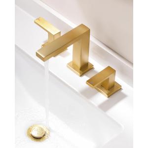Brushed Gold Bathroom Faucets Vanity Faucets for Sink 3 Hole Two Handles Widespread 4 Inch 8 Inch Brass Bathroom Sink Faucet with Pop Up Drain and Cupc Lead-Free Hose