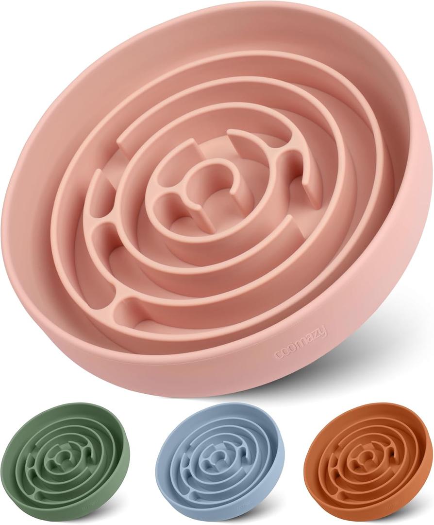 Coomazy Slow Feeder Dog Bowls, Silicone Dog Bowl with Suction Cups, Slow Feeder & Non-Slip Design, Boredom and Anxiety Reducer, Suitable for All Breed Dogs, Pink
