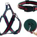Premium and Stylish Dog Collar Harness and Leash, Soft Comfortable，Chest Adjustable Pet Harness, Luxury Fashion Dog Harness Leashes Set Gift for Puppy Small Dogs