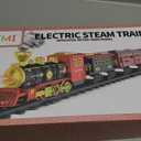 TEMI Train Set for Kids Toddlers 3-5, Train with Steam Engine, Cargo Car and Long Track, Rechargeable Battery Play Red Train Toys with Smoke, Light & Sounds, Gift for Boys & Girls 4-7 Years (Red-medium Size)