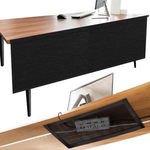 14.9 x 60 Inch Under Desk Privacy Panel with Table Cable Management Net Desk Skirt Modesty Desk Panel Self-Gripping Straps for Office and Home