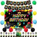 Funmemoir Paintball Birthday Party Decorations, Happy Birthday Banner, Backdrop, Cake Topper, Cupcake Toppers, Balloons for Game Paint Splatter Birthday Party Supplies