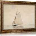 Vintage Gold Framed Sailboat Canvas Wall Art Retro Coastal Neutral Muted Painting Picture Wall Decor Farmhouse Seascape Poster Print Artwork for Living Room Bedroom Home Decoration, 24"L x 16"W