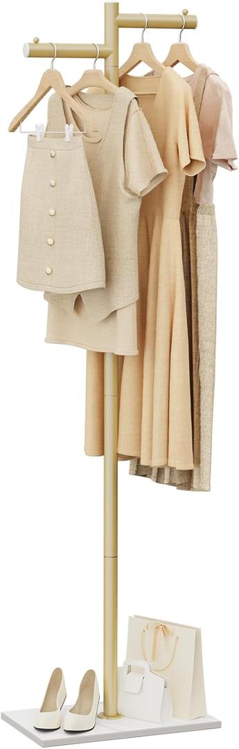 Free-standing Metal Coat Racks, Modern Garment Rack, Z-shaped Coat Tree with Natural Rock Base, for Bedroom, Office, Hallway, Entryway, Living Room, 175cm, Gold (15.4*10.2*68.9in)