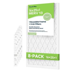 FRESHLAB 16 x 25 x 1 Air Filter for AC HVAC Furnace, MERV 13, MPR 1900, Assembly Kit with 1 Reusable ABS Frame & 6 Filters, Actual Size: 15.7" x 24.7" x 0.8