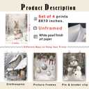 XUNLURY Rustic Winter Christmas Snowman Bunny Wall Art Decor Prints Unframed Set of 4, Whimsical Holiday Rabbit Christmas Ornaments Snowy Cottage Artwork Pictures for Home Living Room, 8x10