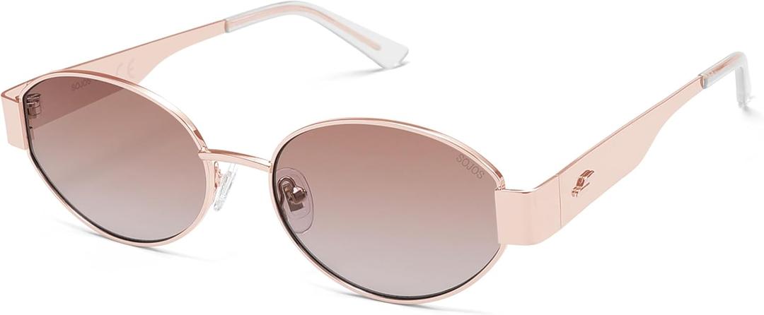 SOJOS Retro Oval Sunglasses for Women Trendy Classic Shades UV400 Protection SJ1256 (Rose Gold/Pink Lens)