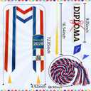 3 x 4Pcs Graduation Flag Stole Sash Class of 2026 with Grad Cap Tassel Scroll Honor Cord