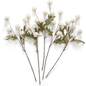 Laelfe Artificial Kiku Flower White - 5 Pcs Fake Pompon Mums Silk Small Chrysanthemum Faux Ball Fall Flower Stem Decor for Autumn Wedding Filler DIY Bouquet Centerpieces Arrangements Shower