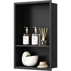 Neodrain 12X18 Inch Matte Black Double Shelf Stainless Steel Shower Niche, No Tile Needed Bathroom Organizer, Two Layer Recessed Built-in Wall Niche