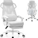 GTPLAYER Gaming Chair, Computer Chair with Mesh Back, Ergonomic Office Chair with Footrest, Reclining Game Chair with Adjustable Headrest and Lumbar Support for Gaming and Office (White)