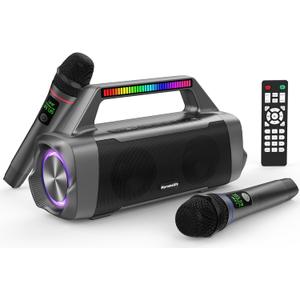 Karaoke Machine with Two Wireless Microphones, Portable Bluetooth Speaker for 100W Stereo Sound, IPX7 Waterproof Speaker with Remote Control Supports for USB,AUX,TWS,40H Playtime,BT 5.3,Rhythm Light