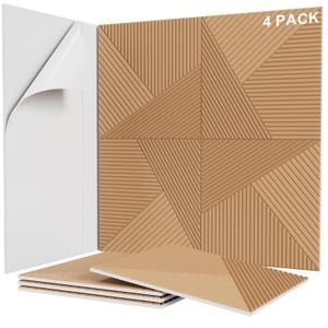 Sunlysound 3D Textured Wood Grain Sound Acoustic Wall Panels, 23.6'' x 23.6" Noise Dampening Modern Wall Decor, Peel and Stick for Noise Reducing in Home Office, Studio, Gaming Room (Burlywood)