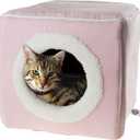Cat House - Indoor Bed with Removable Foam Cushion - Cat Cave for Puppies, Rabbits, Guinea Pigs, and Other Small Animals by PETMAKER (Pink)