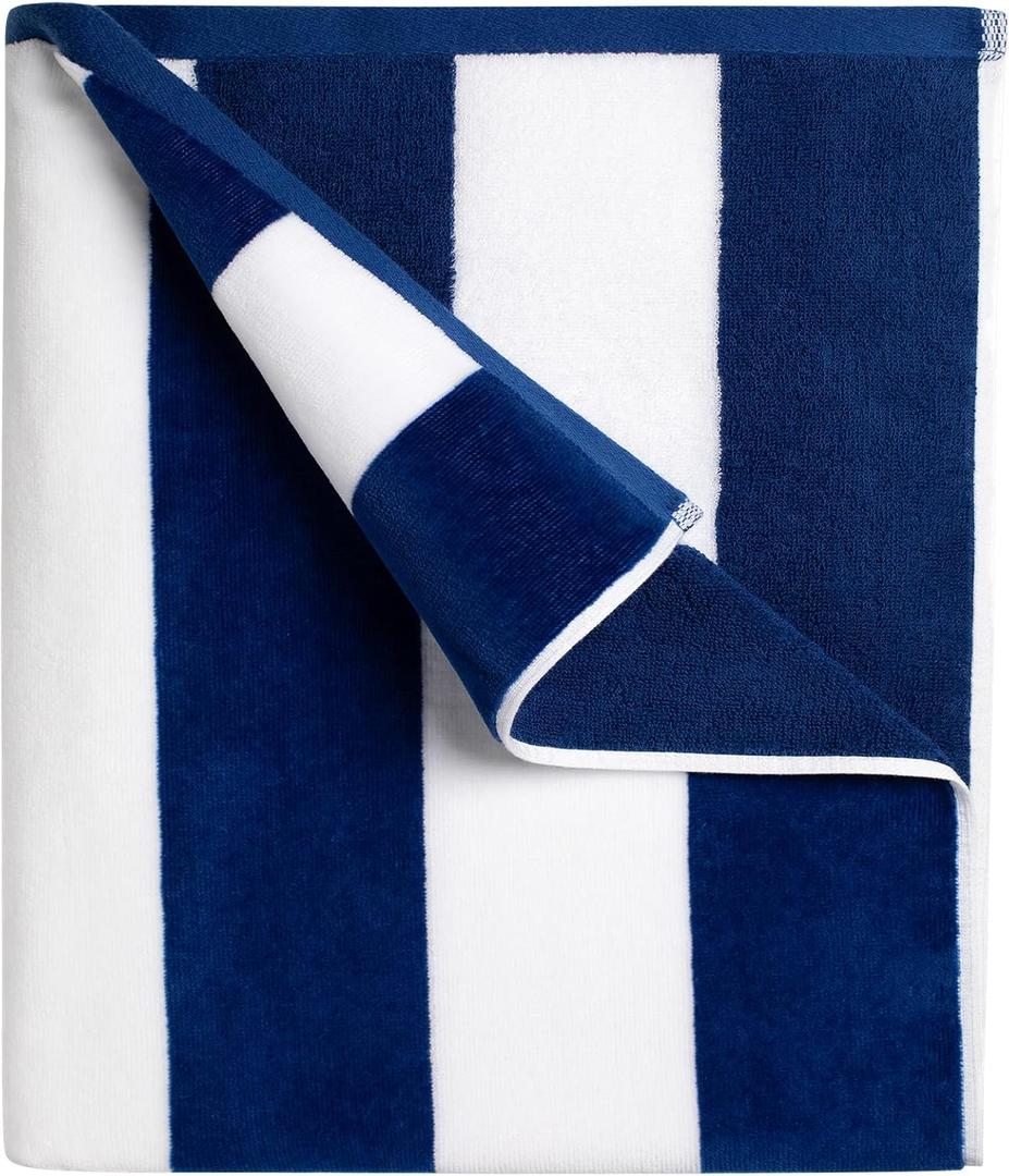cabanana Large Oversized Beach Towel - 35 x 70 Inch Cotton Pool Towel, Royal Blue Striped Soft Cabana Swim Towel