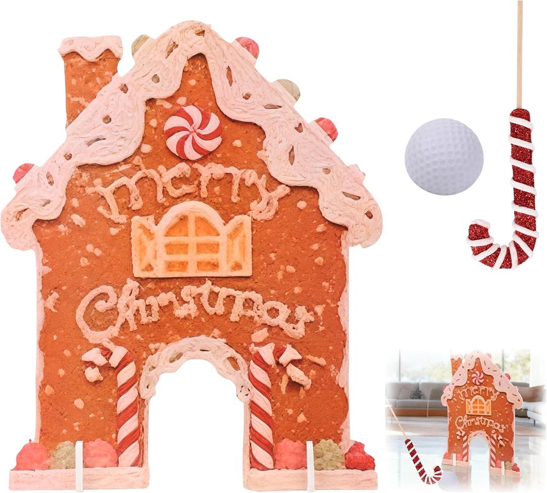 Gingerbread Golf Game Set, Christmas Wooden Mini Golf with Candy Cane Club & Balls, Christmas Indoor Family Game for All Age Groups, Funny Christmas Party Game Gift Idea for Home Holiday Gatherings