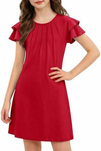 Arshiner Girls Summer Dress Tween Flutter Sleeve Pleated Front A Line Boho Beach Casual Dresses, 150