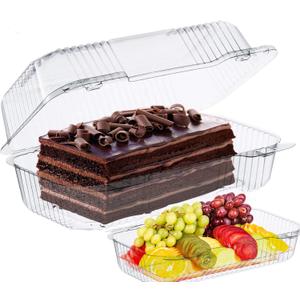 Bakers Pantry cake roll container Clear Hinged Lid disposable 9" x 5 great for Loaf Deep Cookies plastic containers disposable donut cookie sandwich clamshell containers for food (Pack of 50)